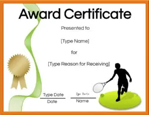 Tennis certificate of achievement