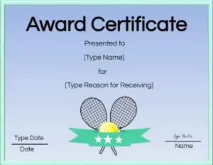 Tennis certificate template