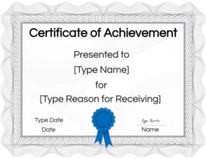 Silver certificate border with blue award ribbon