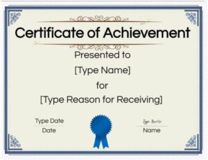 Blue certificate frame with blue award ribbon