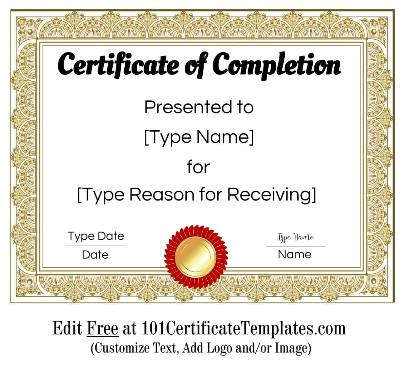 Free Certificate Of Completion Customize Online Then Print