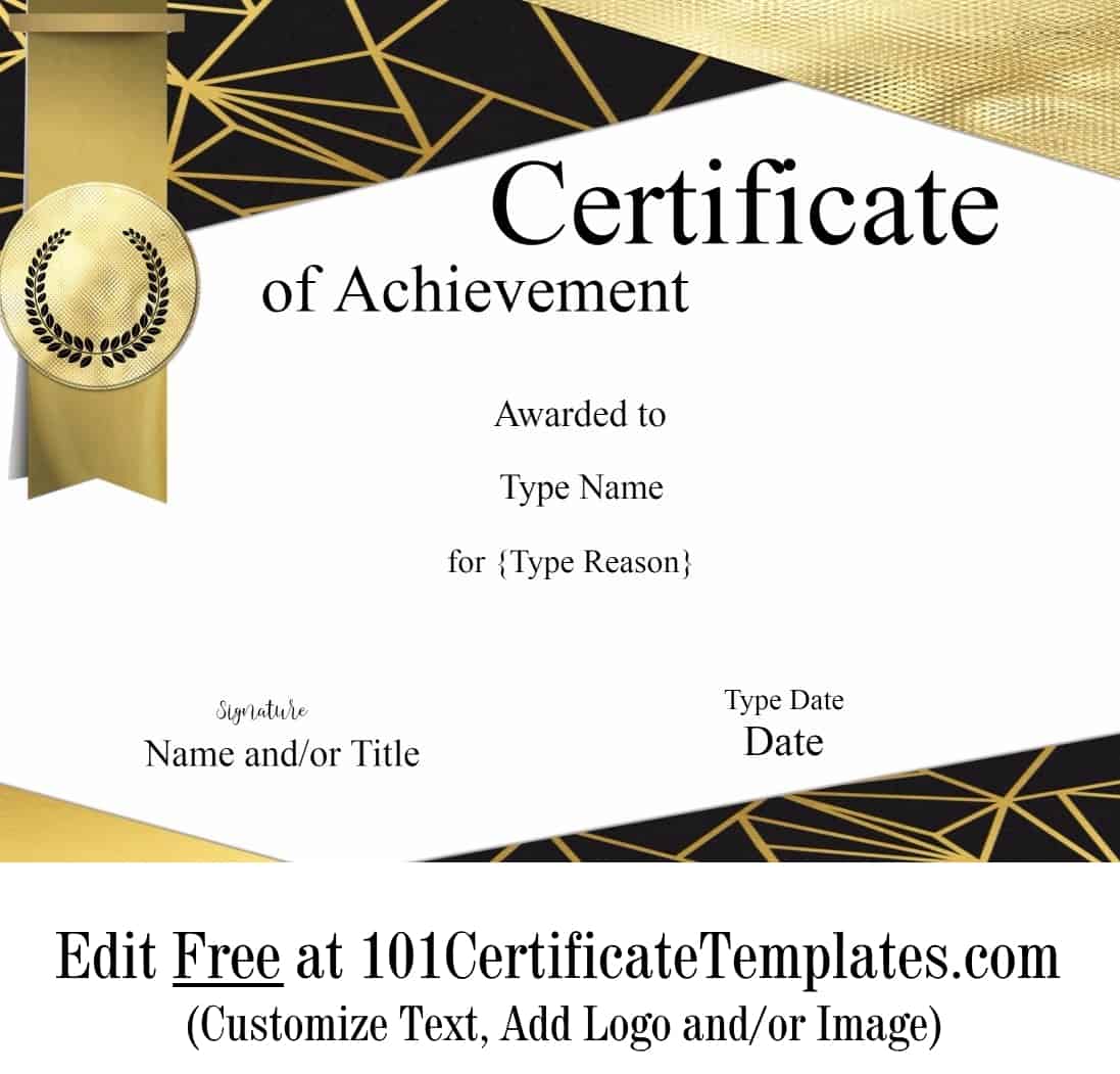 Printable Certificate Of Achievement Award