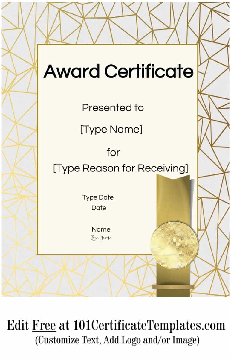 Downloadable Award Certificate Template from www.101certificatetemplates.com