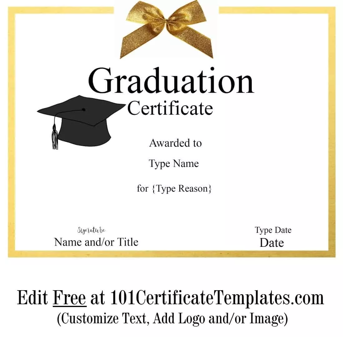 Free Graduation Certificate Template  Customize Online & Print Within Free Printable Graduation Certificate Templates