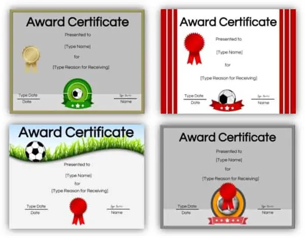 Printable certificates for soccer