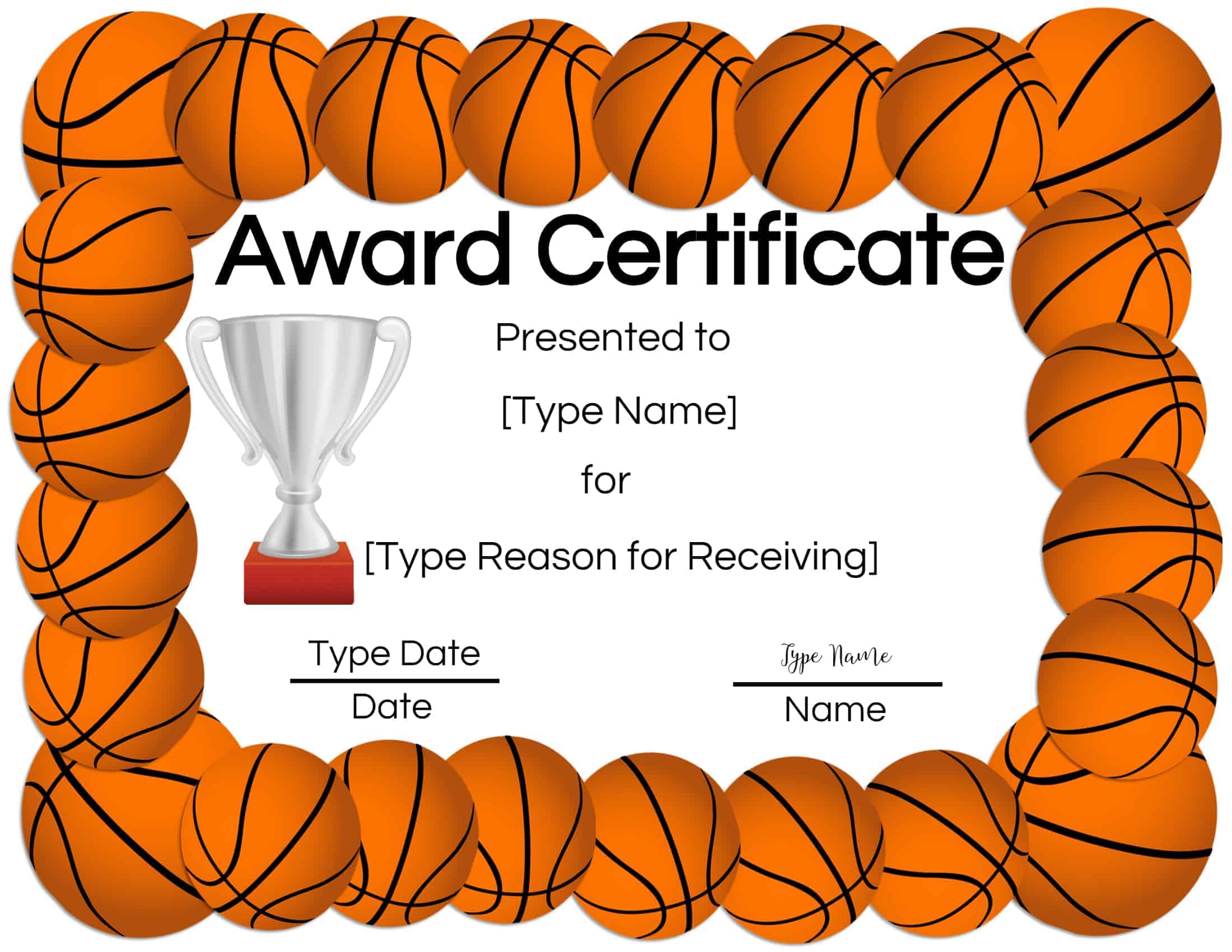 Free Printable Basketball Certificates Awards