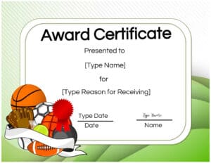 Sport award certificate