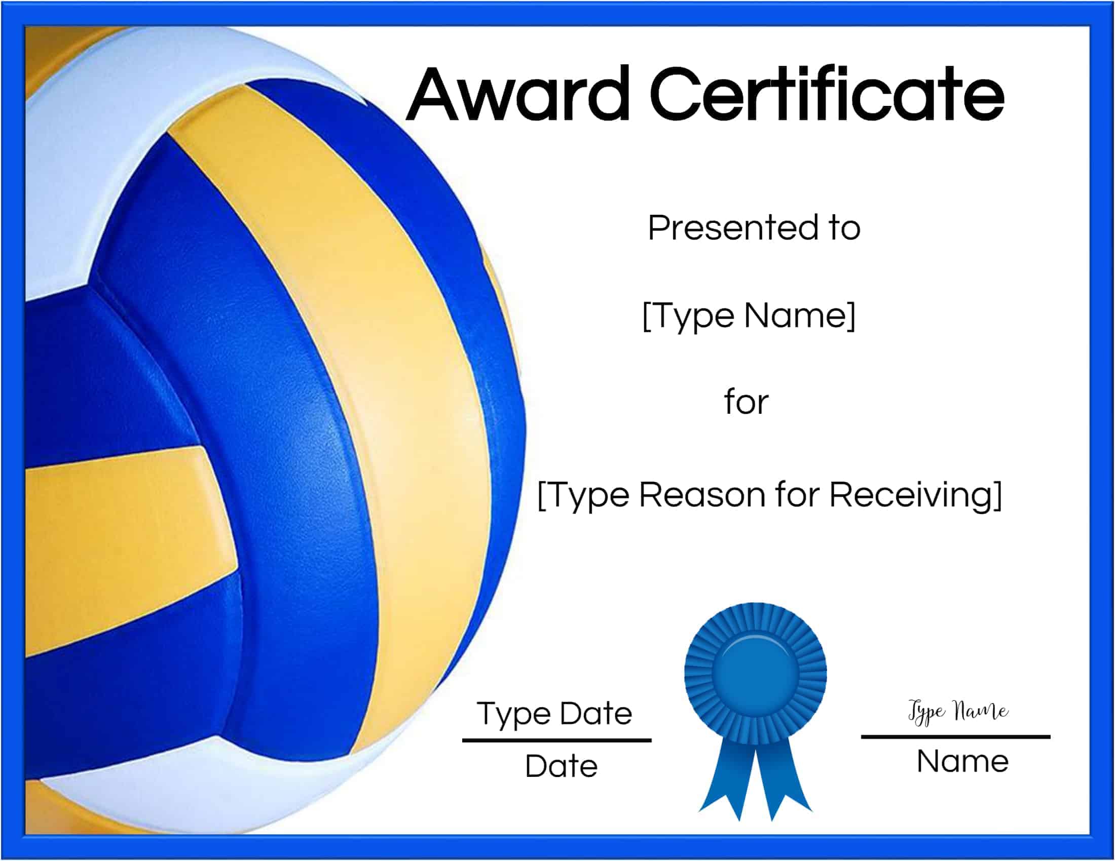 Free Volleyball Certificate Edit Online and Print at Home