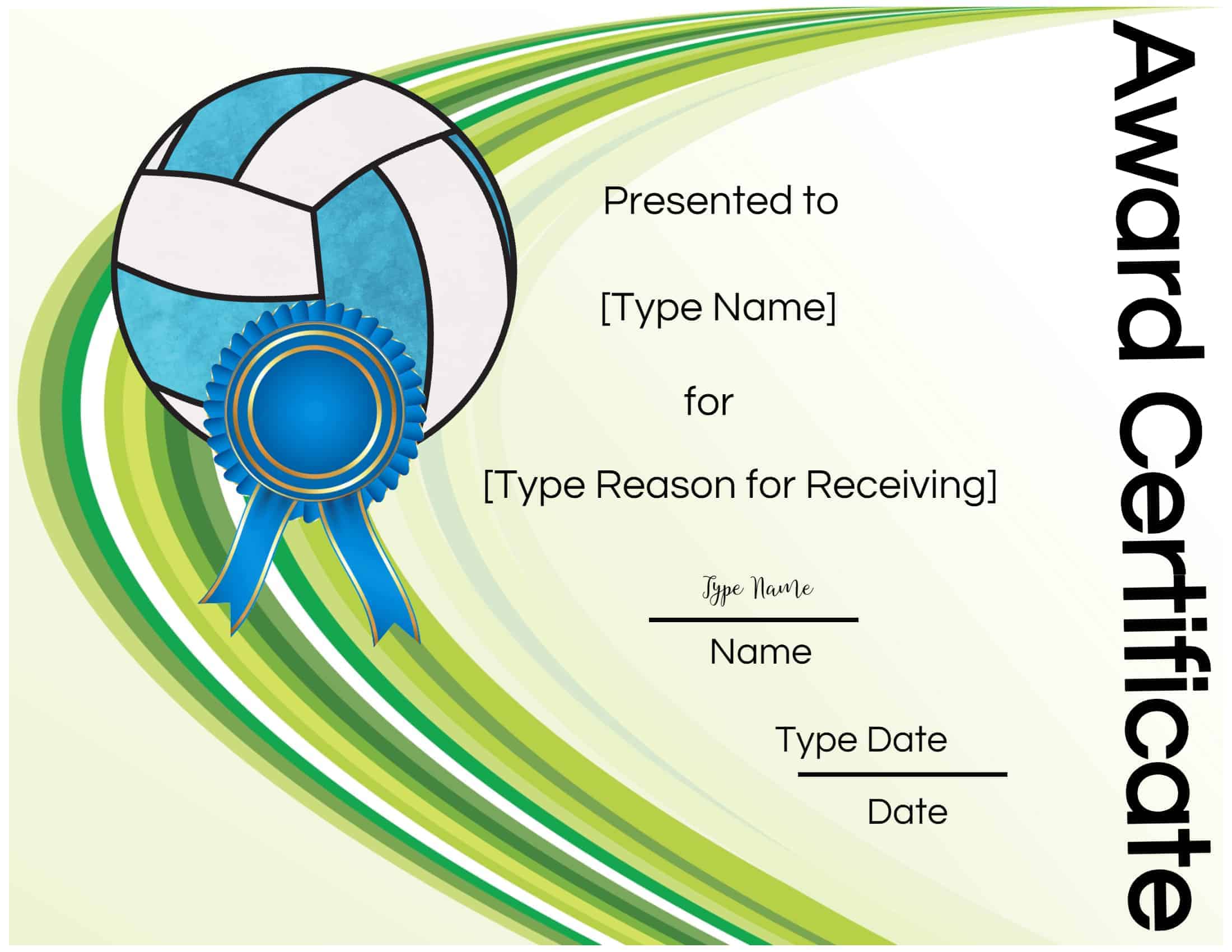 Free Volleyball Certificate Edit Online and Print at Home