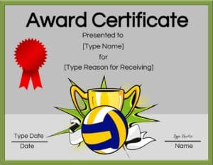 Free printable volleyball certificate awards