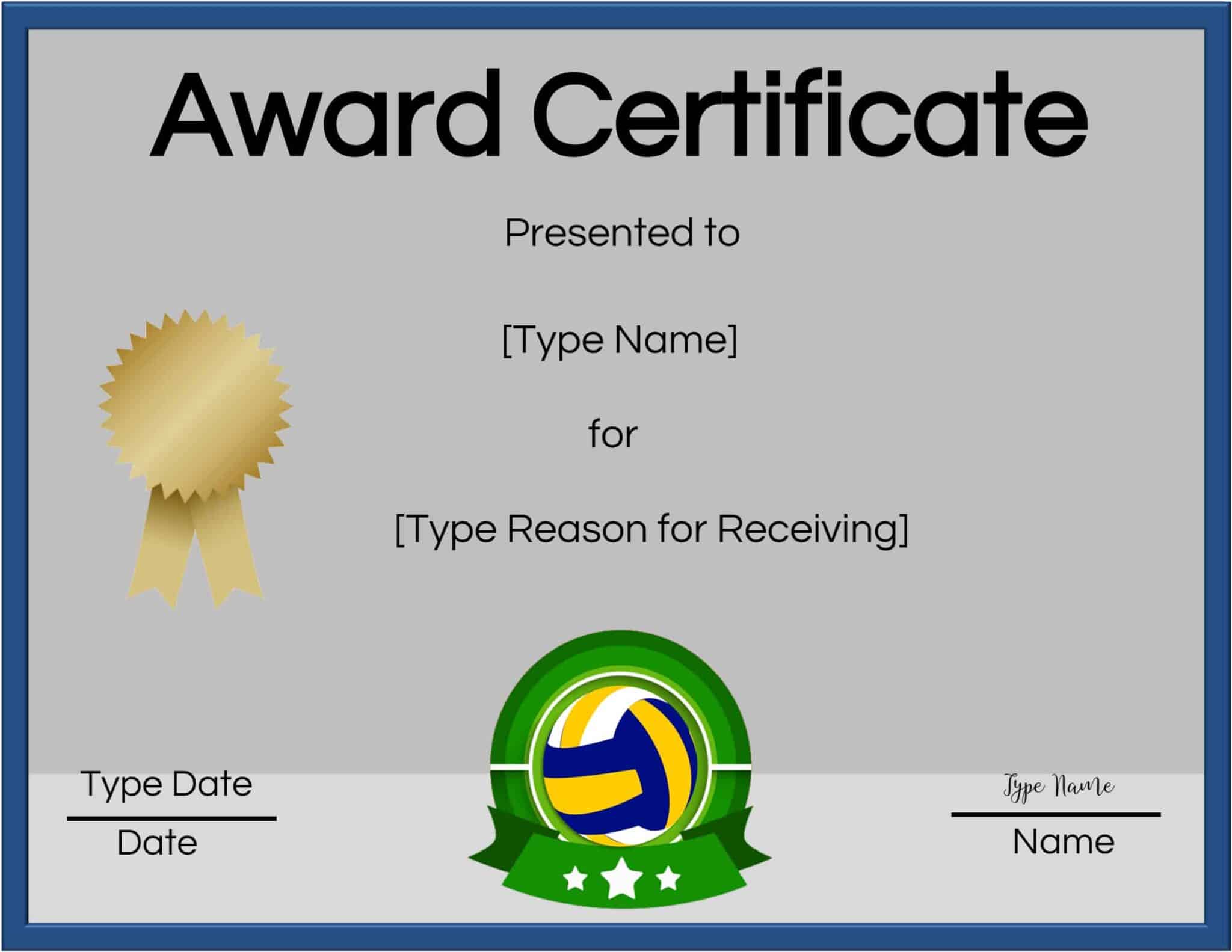 Free volleyball certificate edit online and print at home