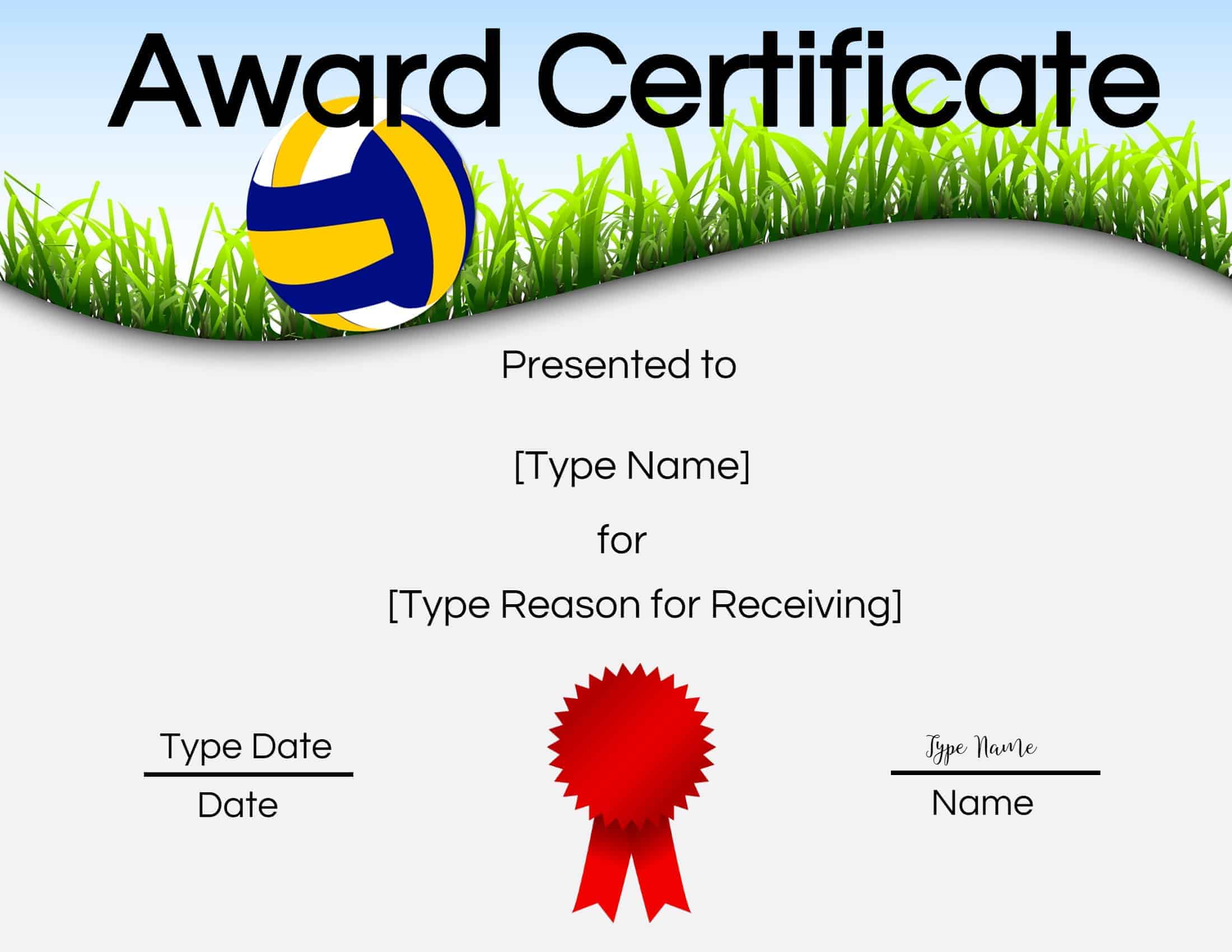 Free Volleyball Certificate Edit Online and Print at Home