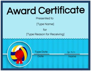 Printable volleyball certificates awards