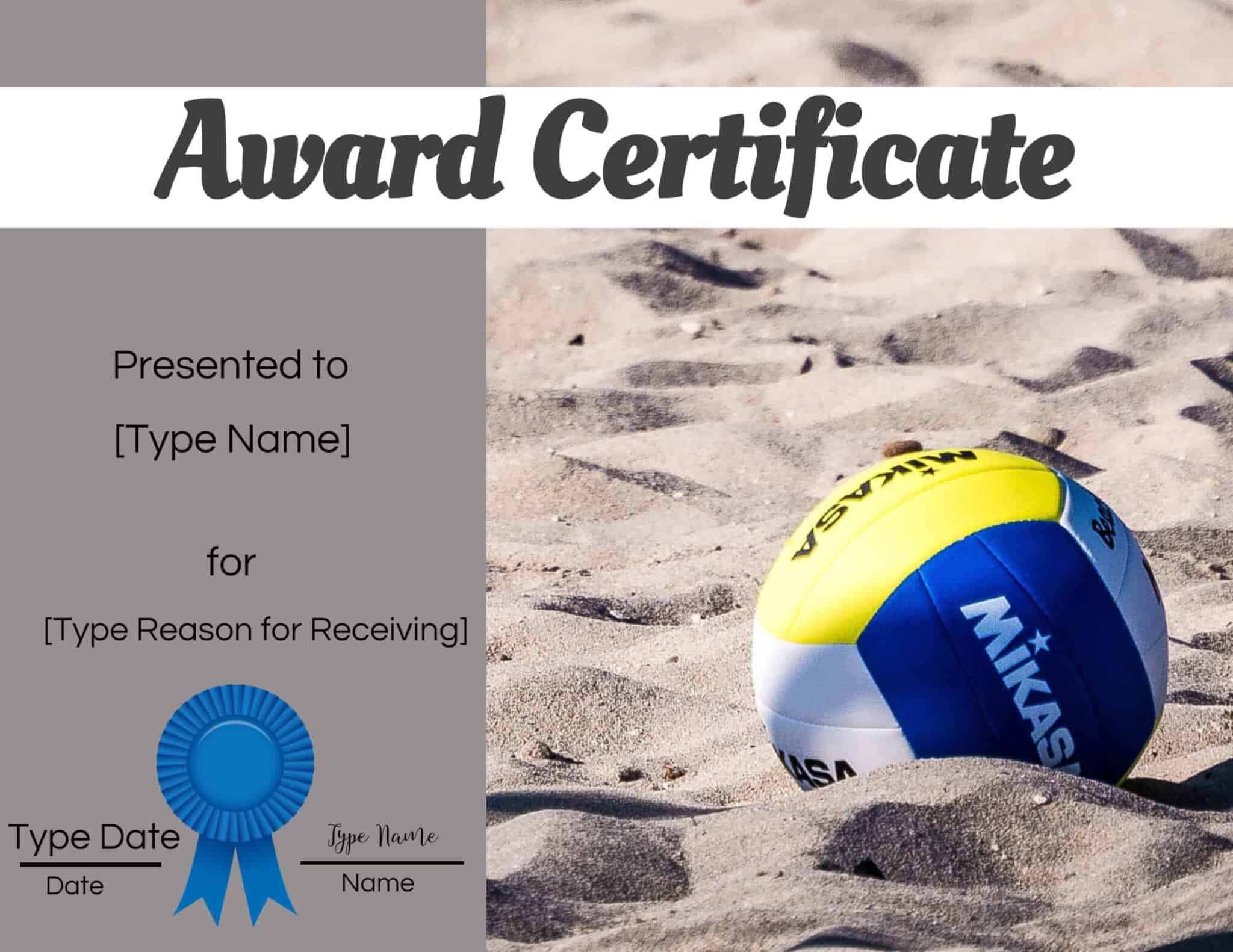 Free Volleyball Certificate Edit Online and Print at Home