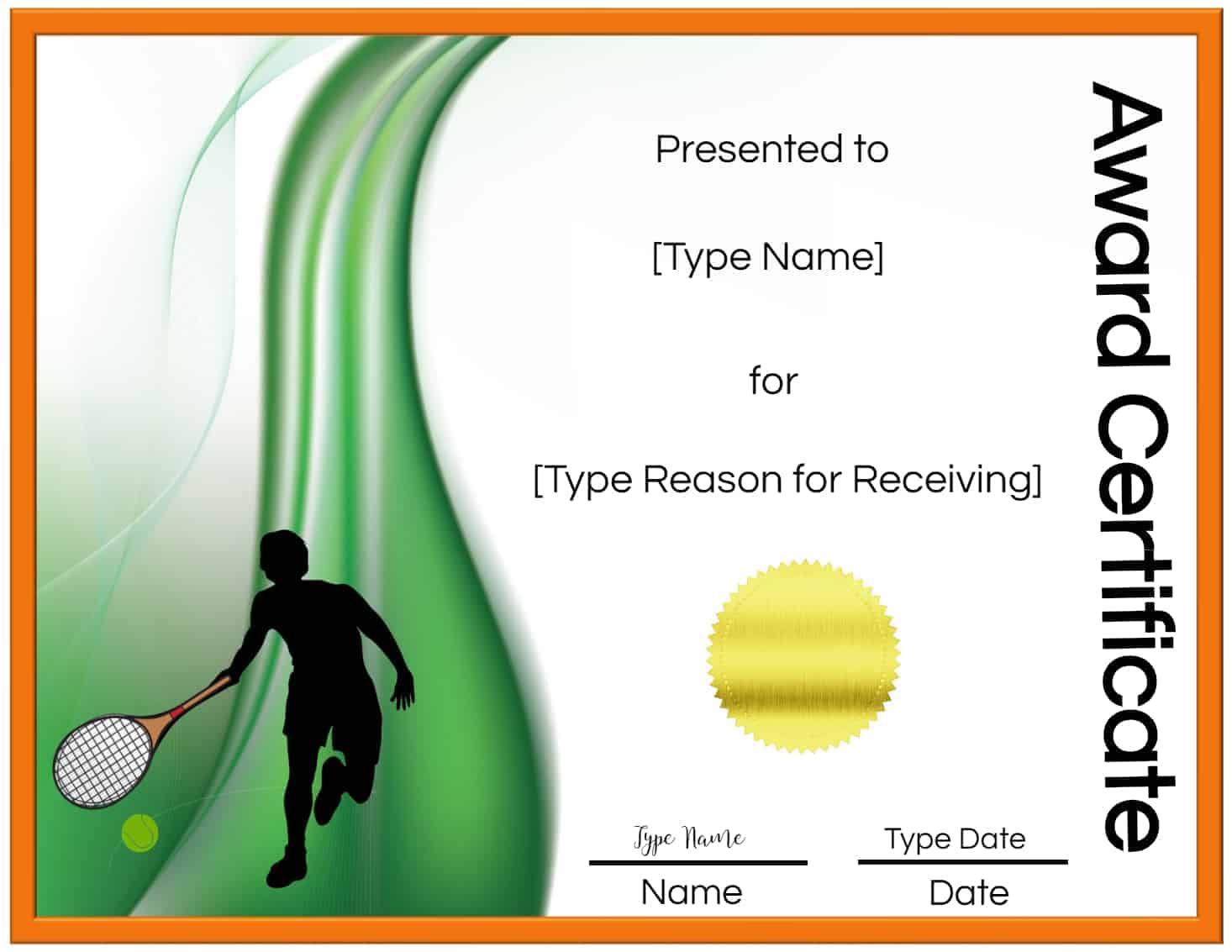 Tennis Certificate Template Free