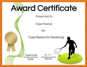 Tennis certificate of achievement