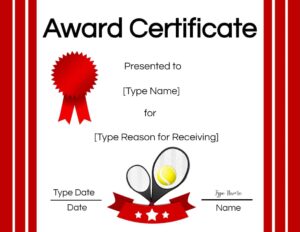 Tennis award certificate template