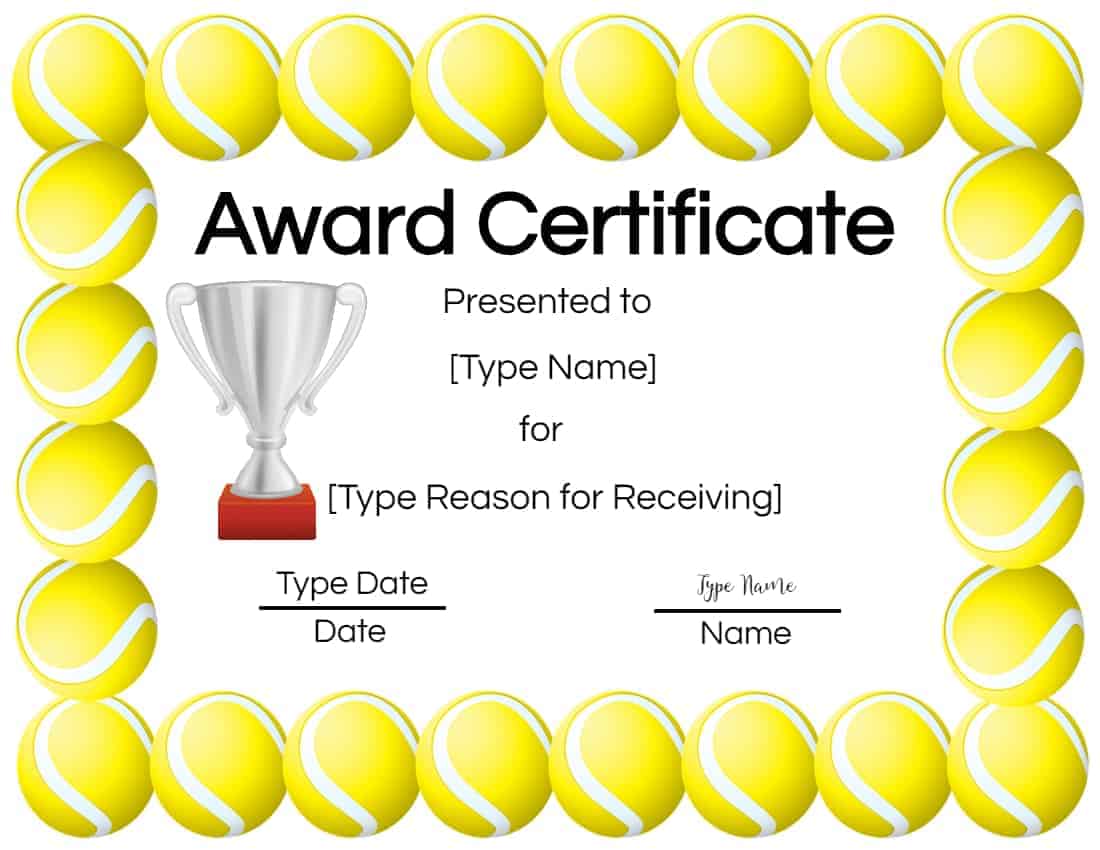 Paper & Party Supplies Printable Certificate Template Tennis Pertaining To Tennis Certificate Template Free