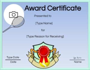 Free tennis certificate
