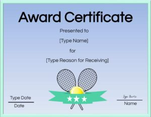 Tennis certificate template