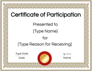  Printable participation award 