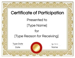 Certificado de participación de la plantilla