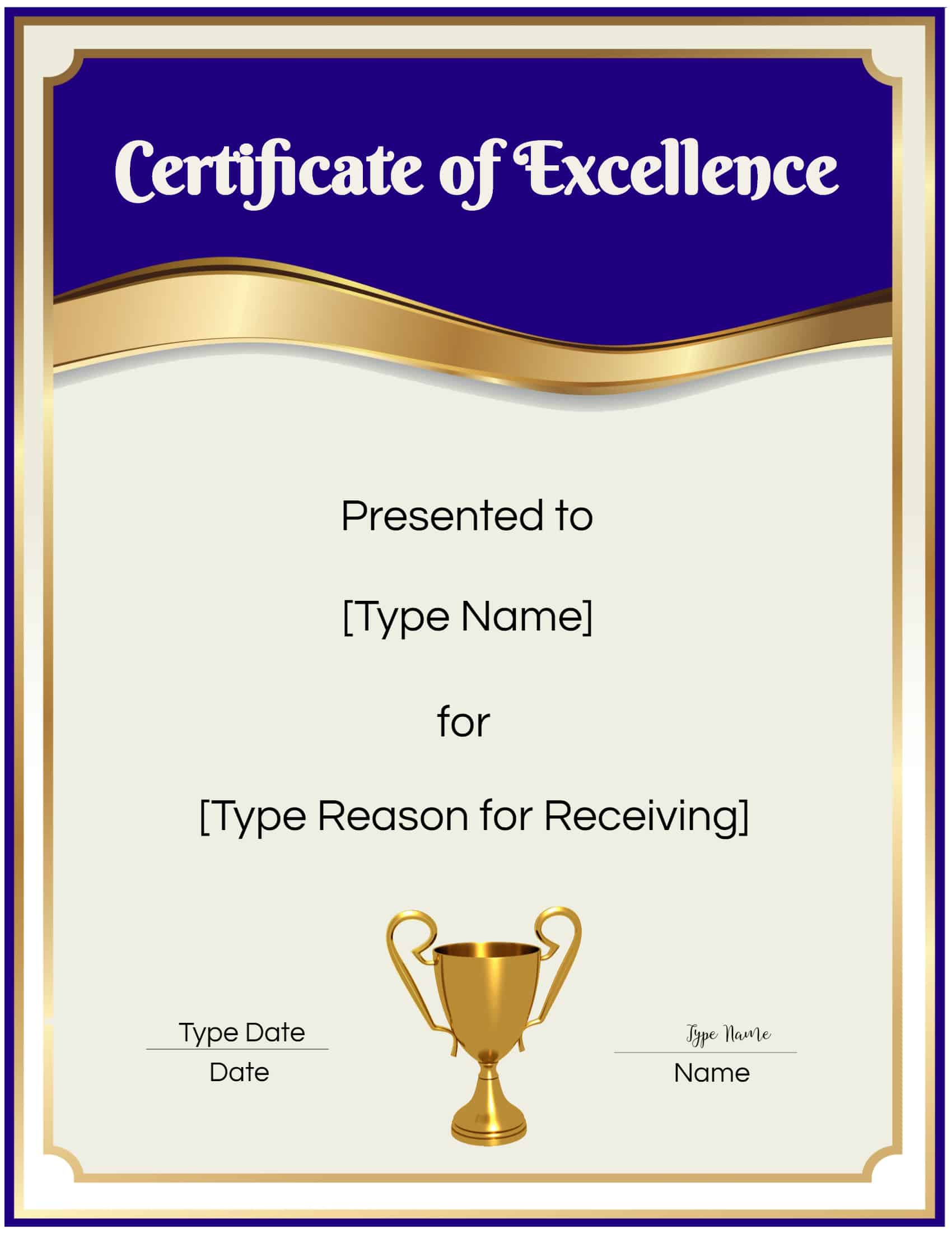 certificate of excellence template free download word