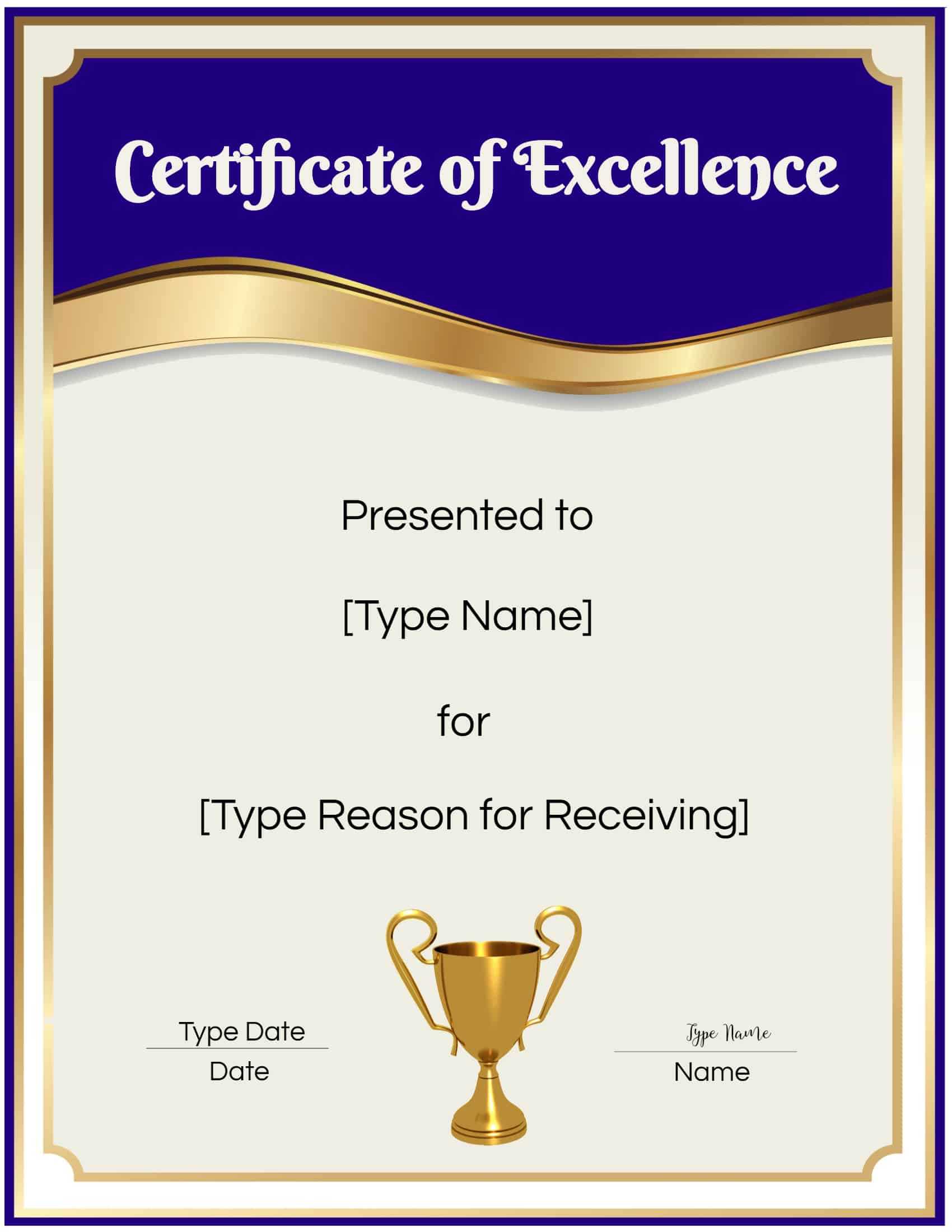 FREE Certificate Of Excellence Editable And Printable
