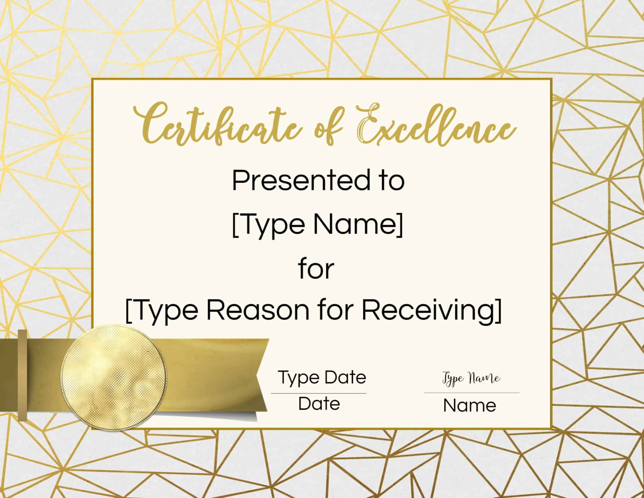 FREE Certificate Of Excellence Editable And Printable