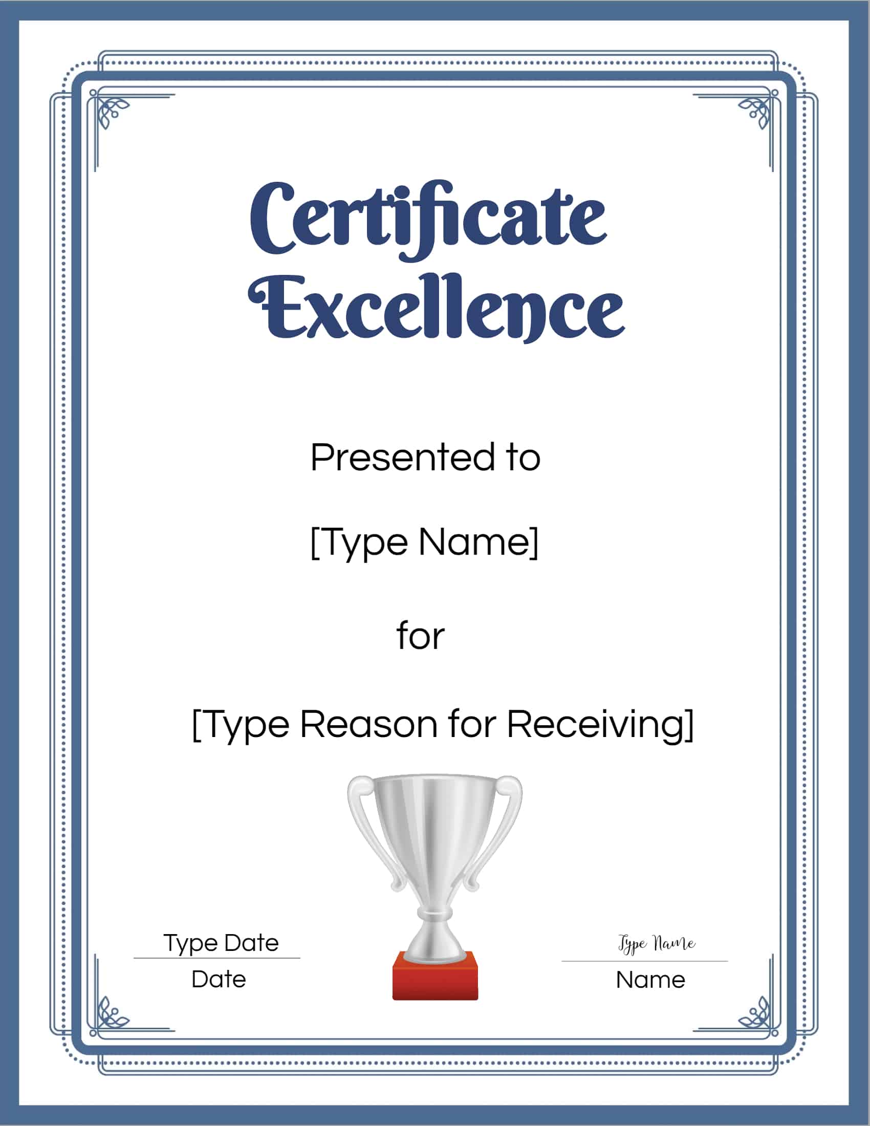 FREE Certificate of Excellence Editable and Printable