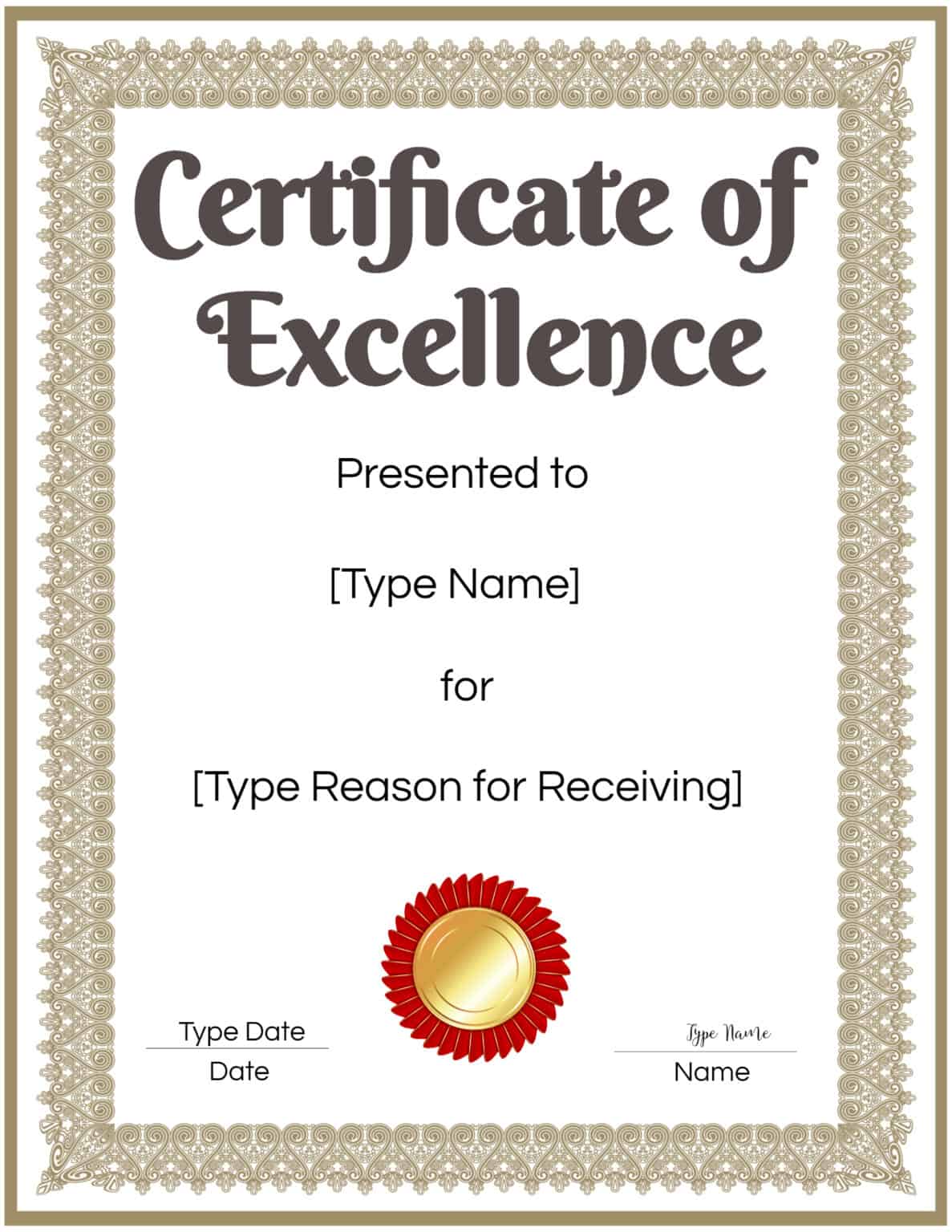 Free Certificate Of Excellence Editable And Printable