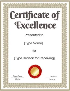 Free Certificate Of Excellence Editable And Printable Free Certificate Of Excellence Editable And Printable