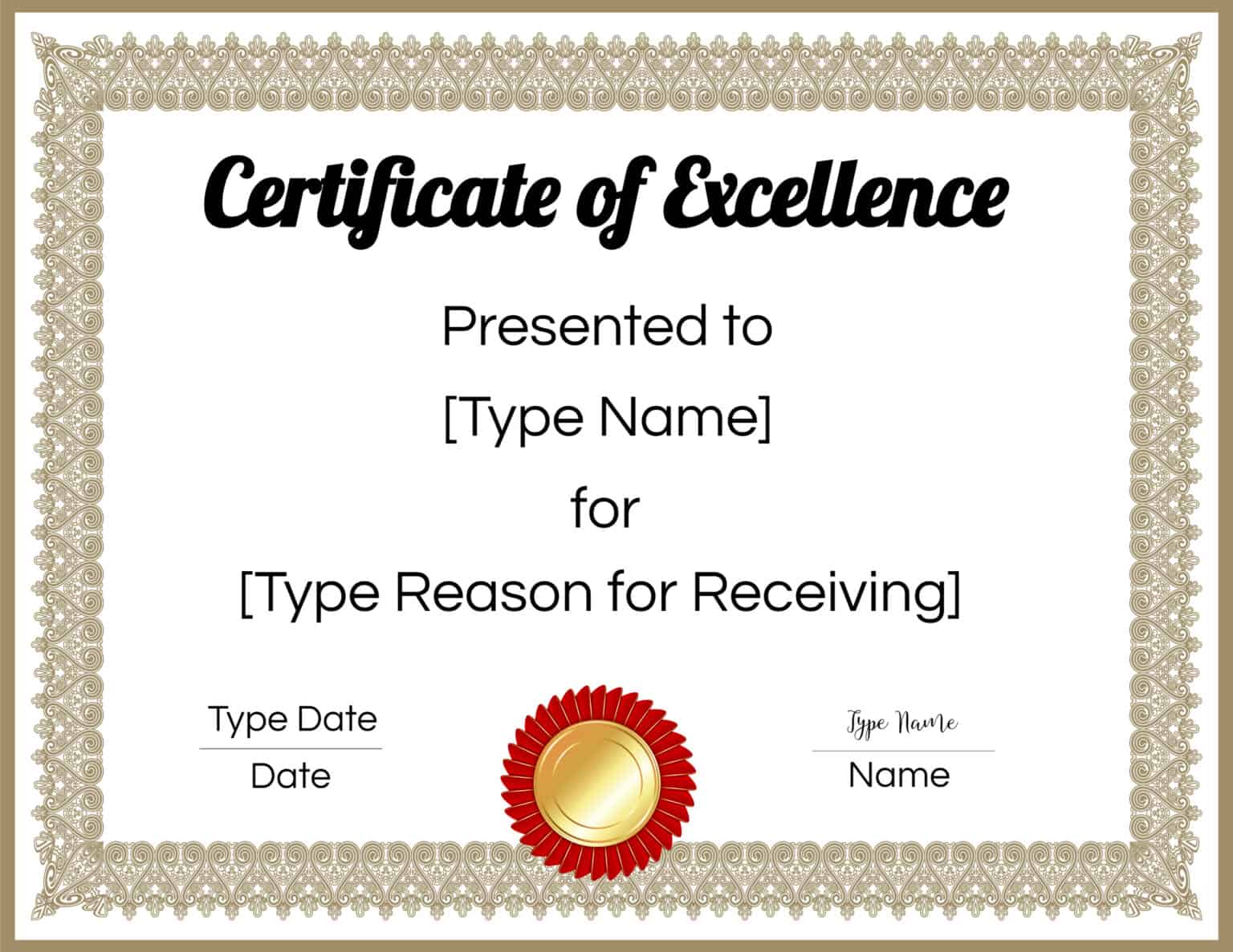 Printable Certificates Of Excellence