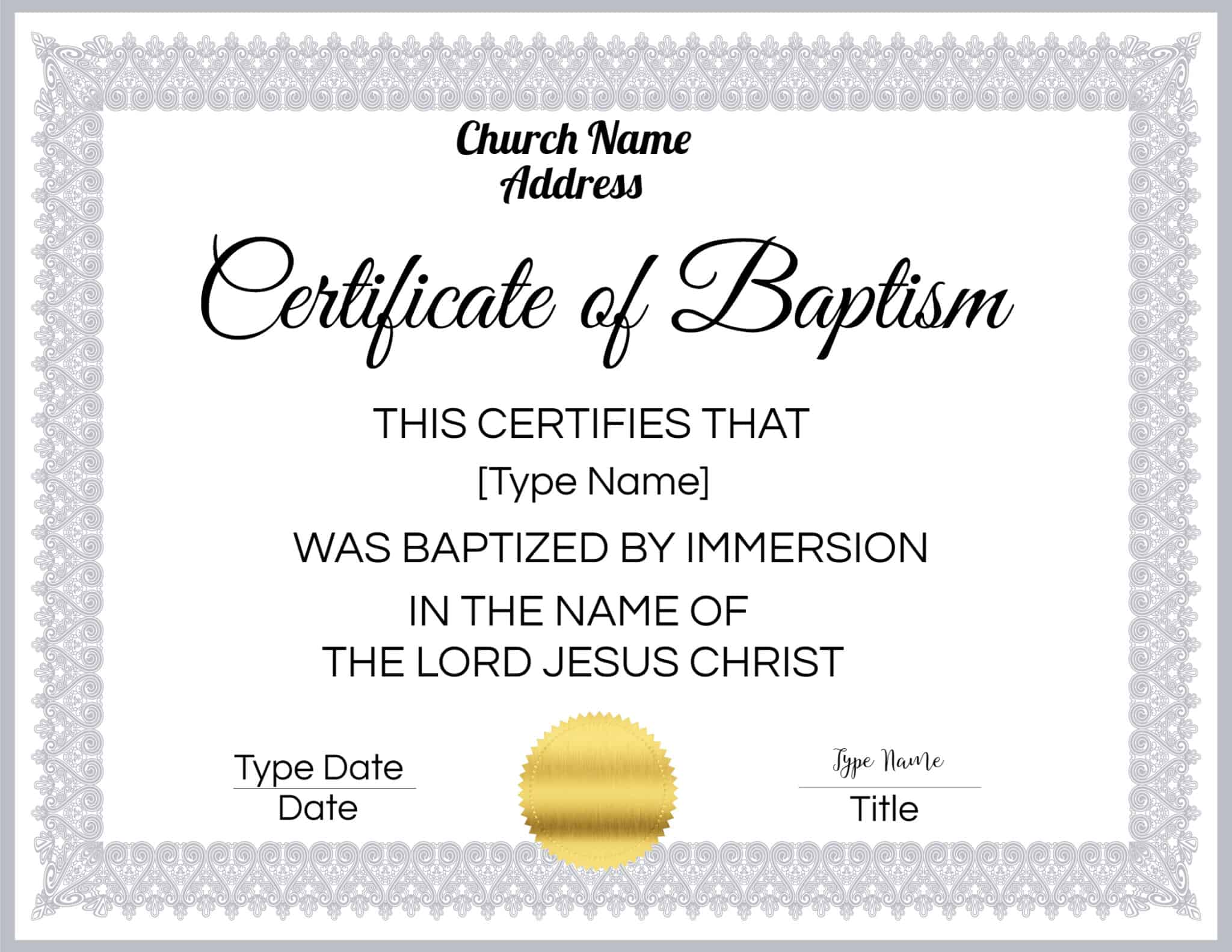 FREE Baptism Certificate Templates Customize Online No Watermark