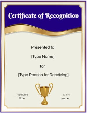 Editable certificate template