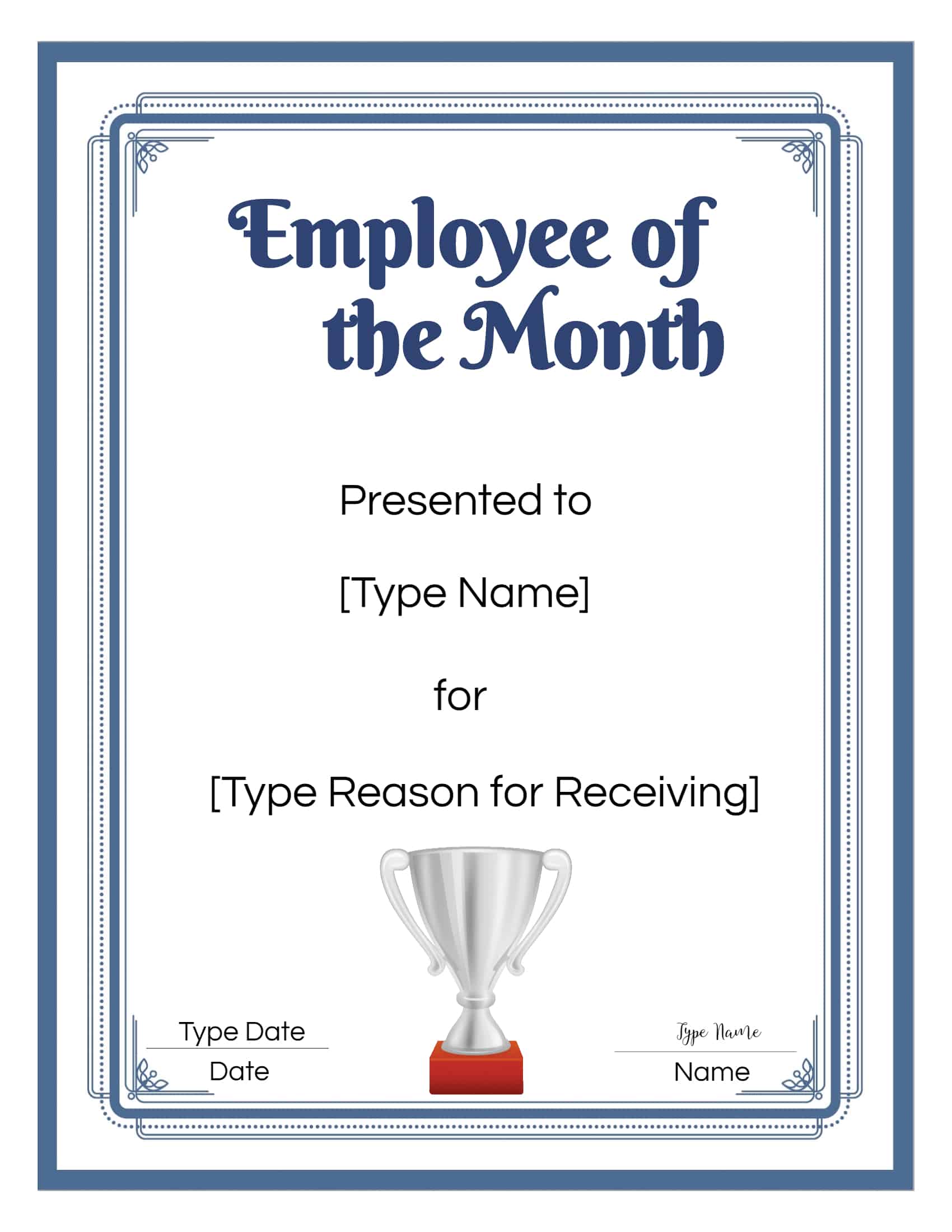 Employee Of The Month Certificate Template Customize Online