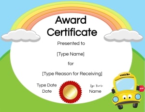 Certificate of Achievement elementary shool
