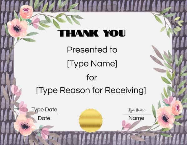 Free Thank You Certificate Template Edit Then Print