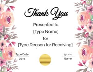 Floral certificate template