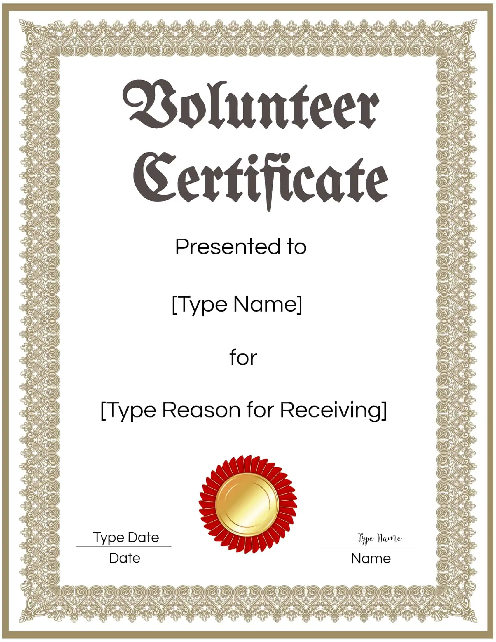 FREE Volunteer Certificate Template  Many Designs are Available For Volunteer Certificate Templates