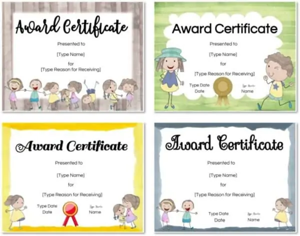 Award template with cute pictures of kids