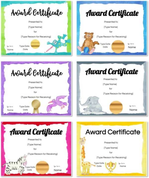 Cute award certificates