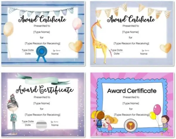 Pretty certificate templates for kids