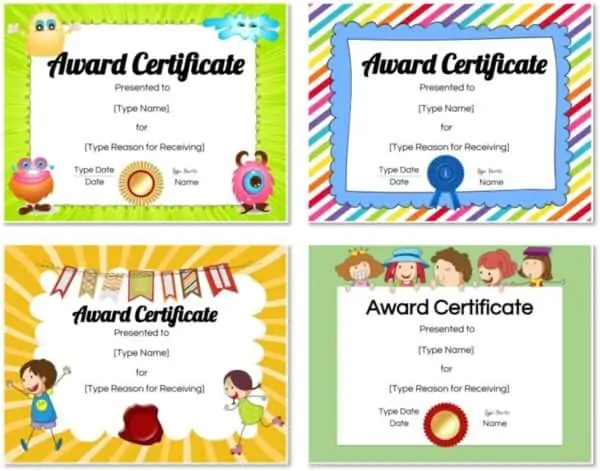 Colored award templates