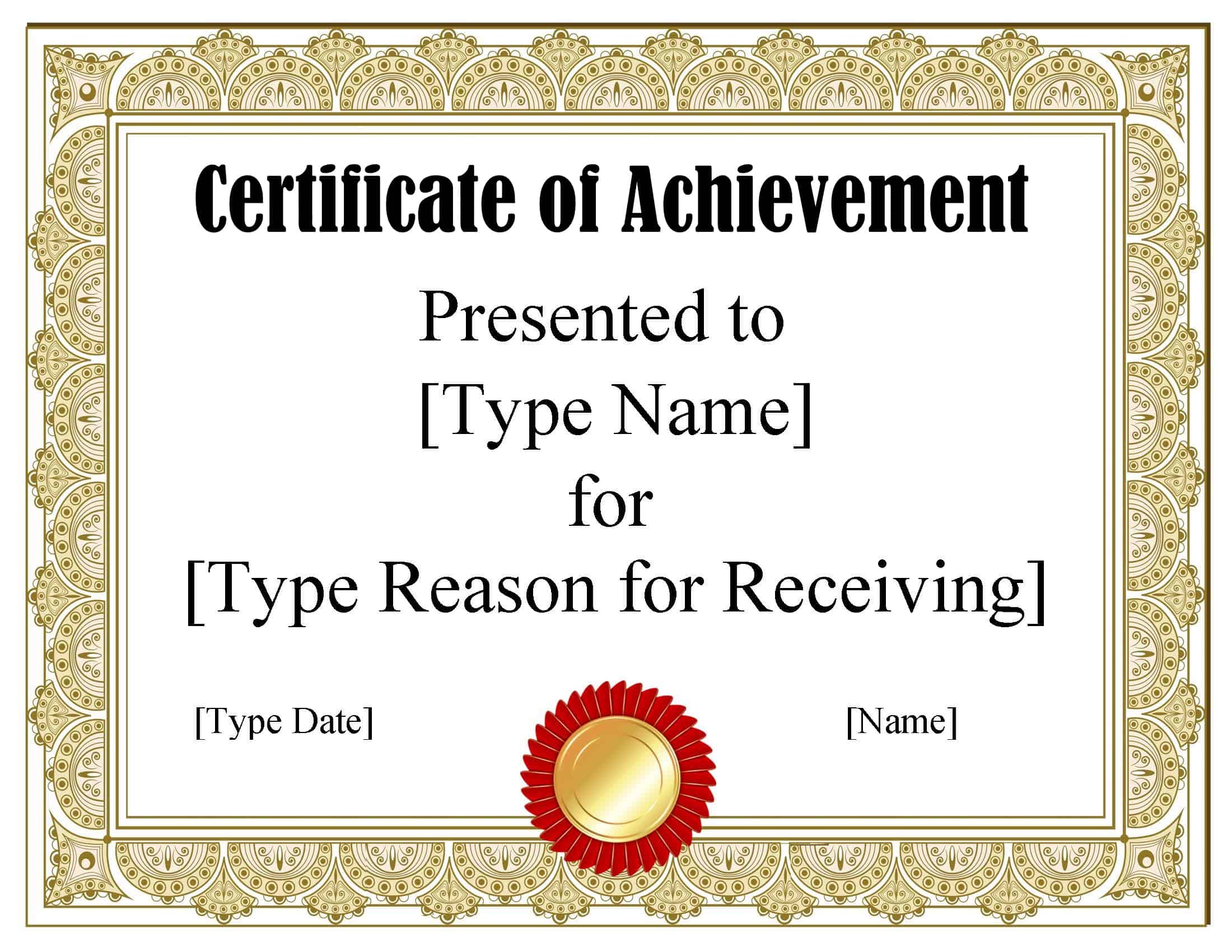 Certificate Of Acheivement Template