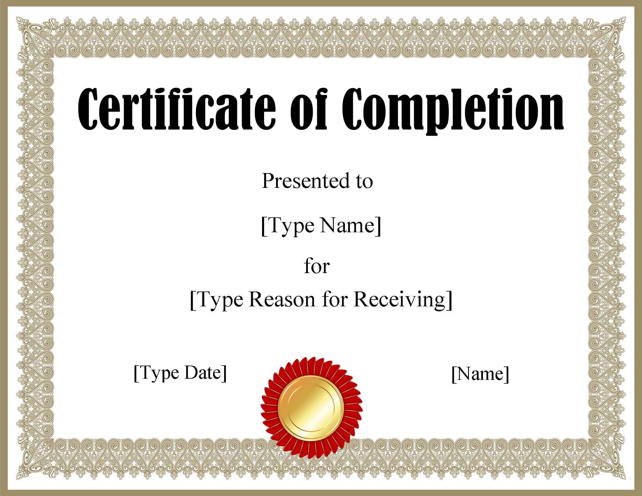 Free Printable Certificate Of Completion Template No Border