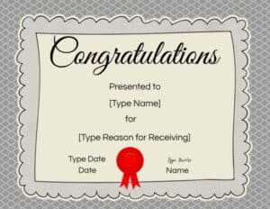 Congratulations Award Certificate Template