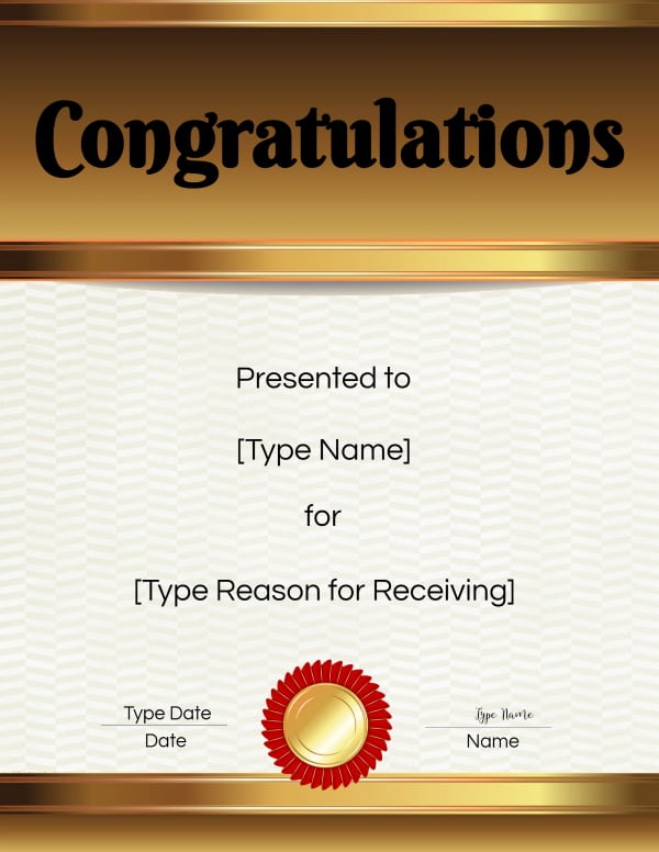 Free Congratulations Certificate Template Customize Online