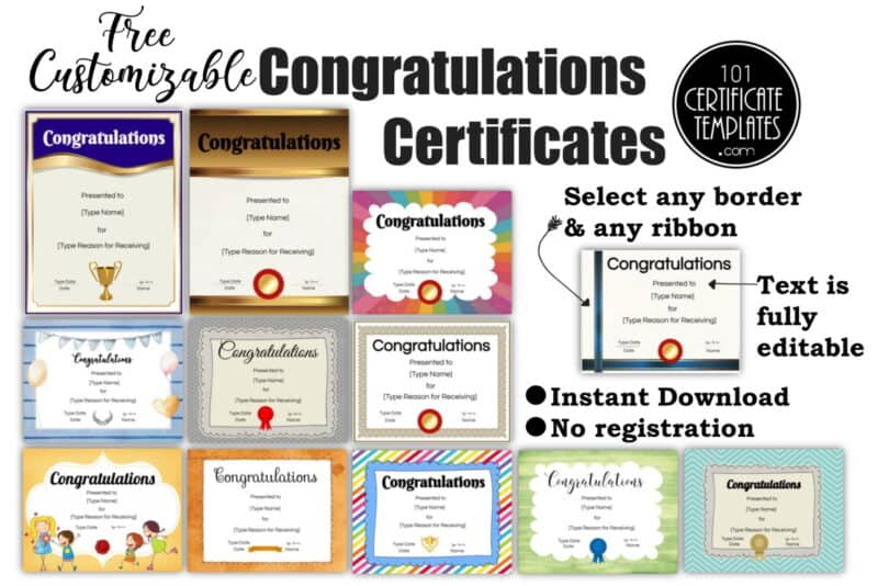 congratulations certificates that you can customize on thsi site.