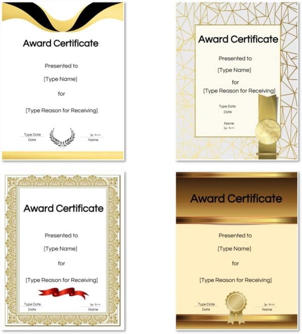 blank award certificates